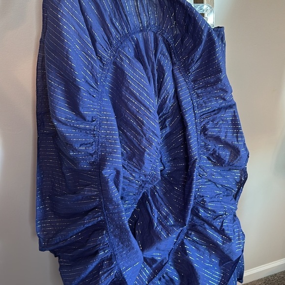 Couleurs d’ ete Blue and Metallic Silver Prairie Skirt with Side Zip Size 14 GUC - Picture 14 of 17